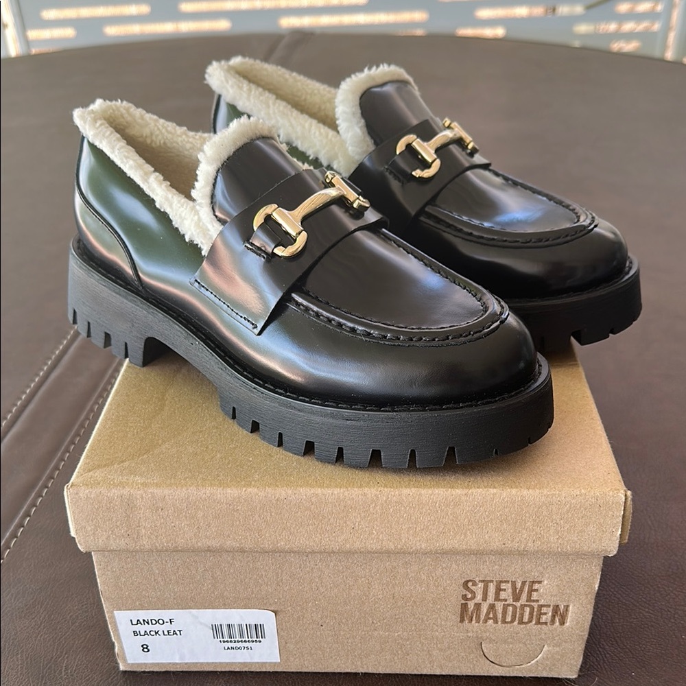 Steve Madden Black Loafers with Gold Accent